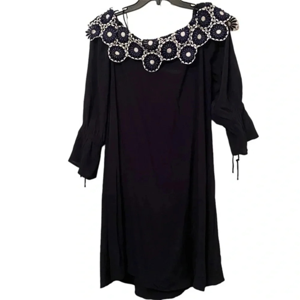 Loft Navy Blue White Off The Shoulder Dress